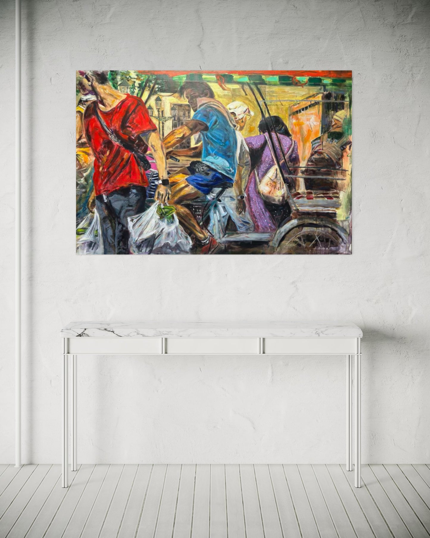 Havana Vieja Travel Original Painting above white elegant sideboard