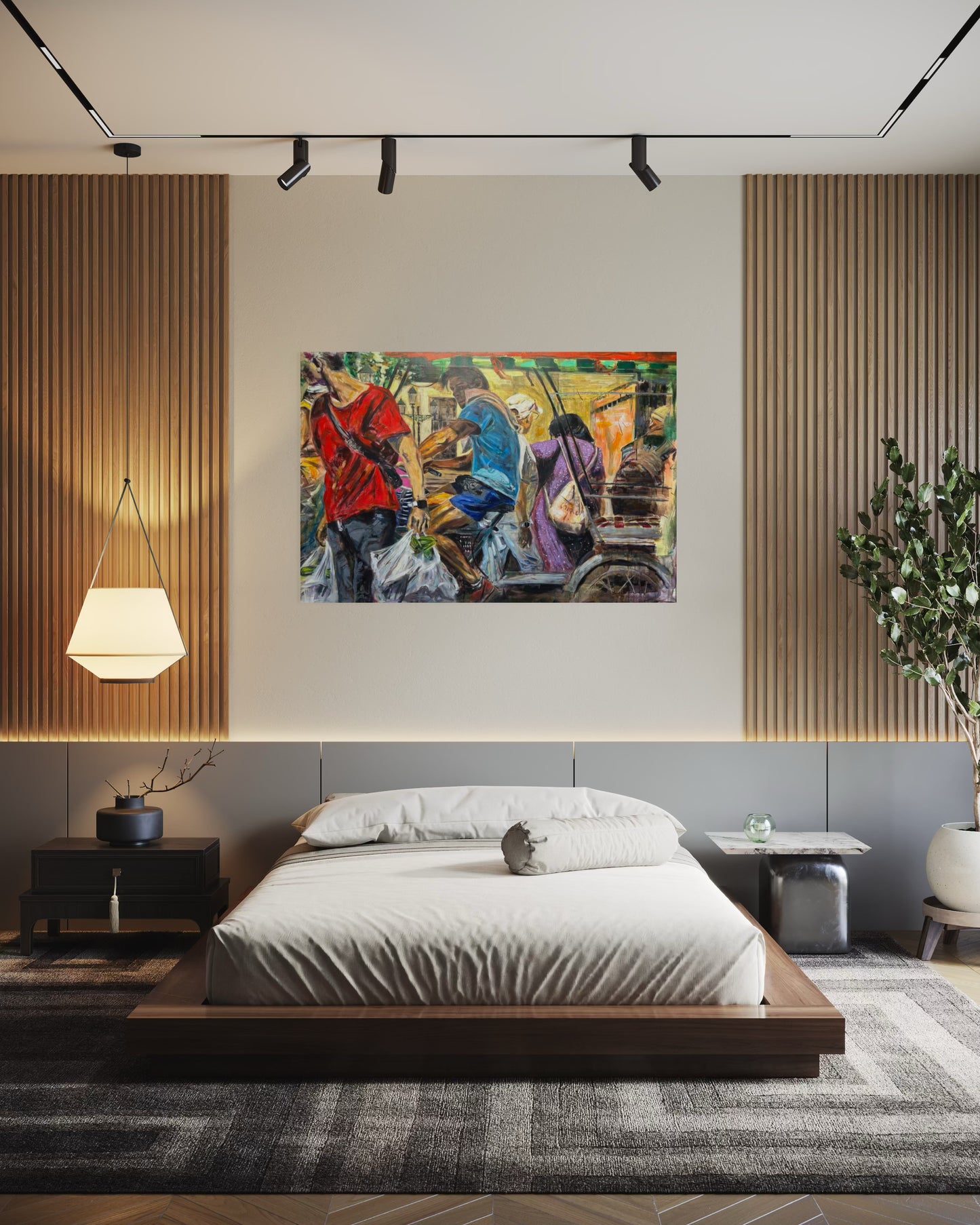 Havana Vieja Travel Original Painting in luxury master bed room