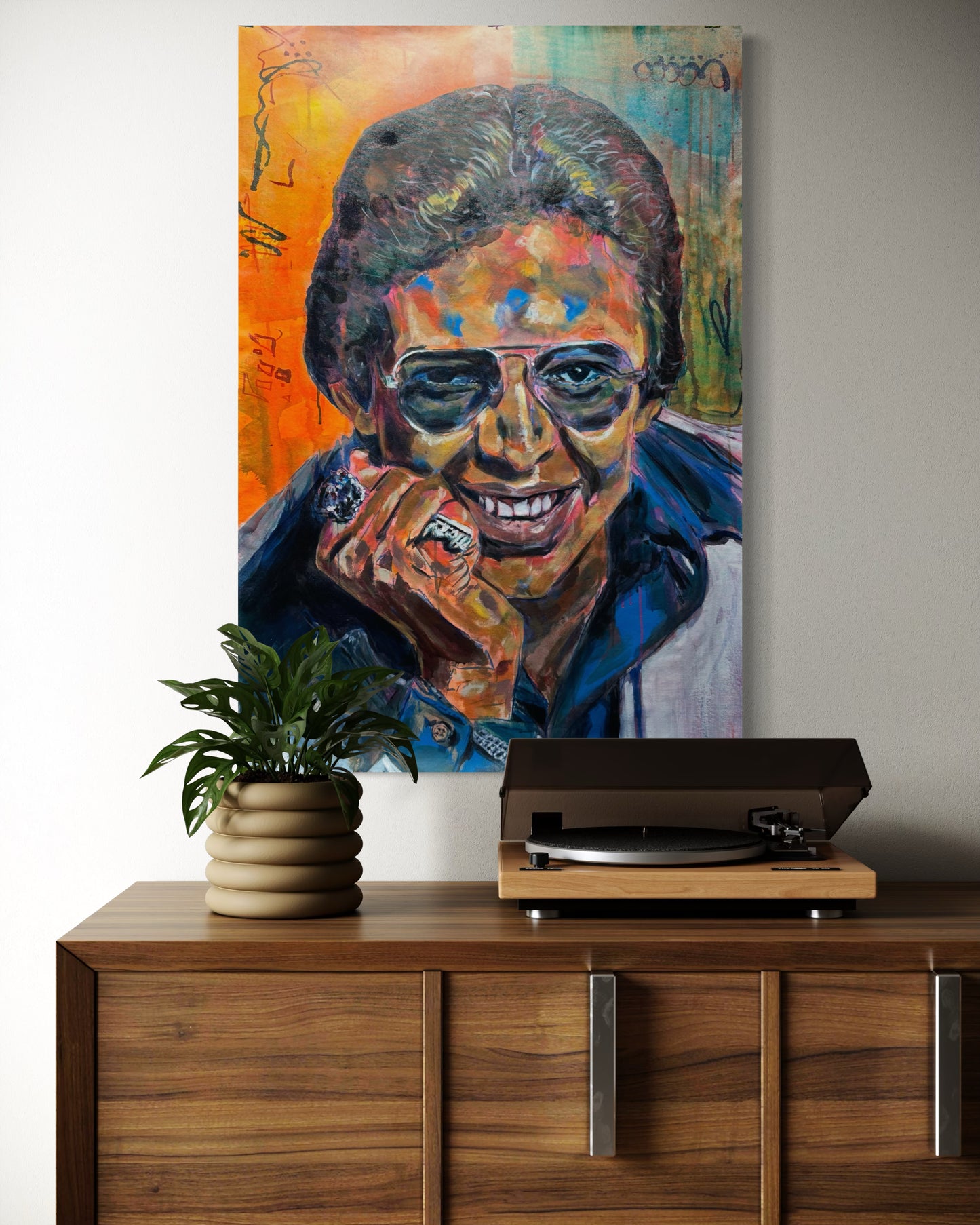 Hector Lavoe Original Painting over wooden dresser with pick up