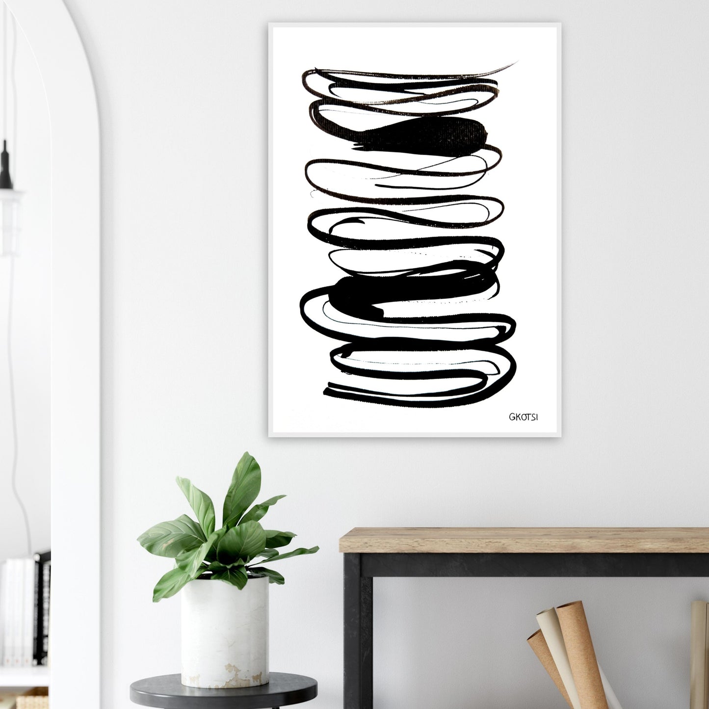 IN FLOW poster print in hallway above console table
