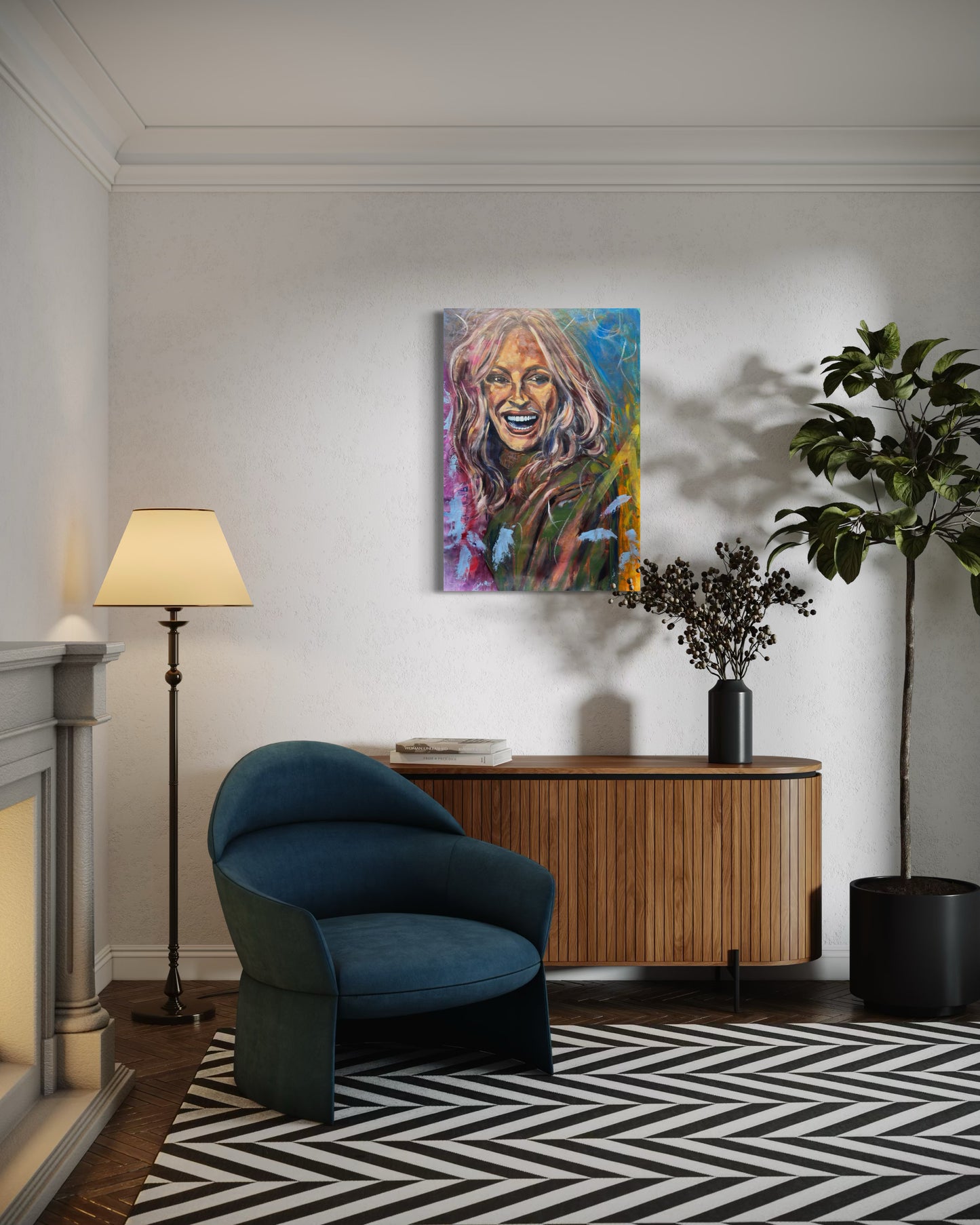 Julia Roberts Portrait Original Painting above dresser next to the fire place