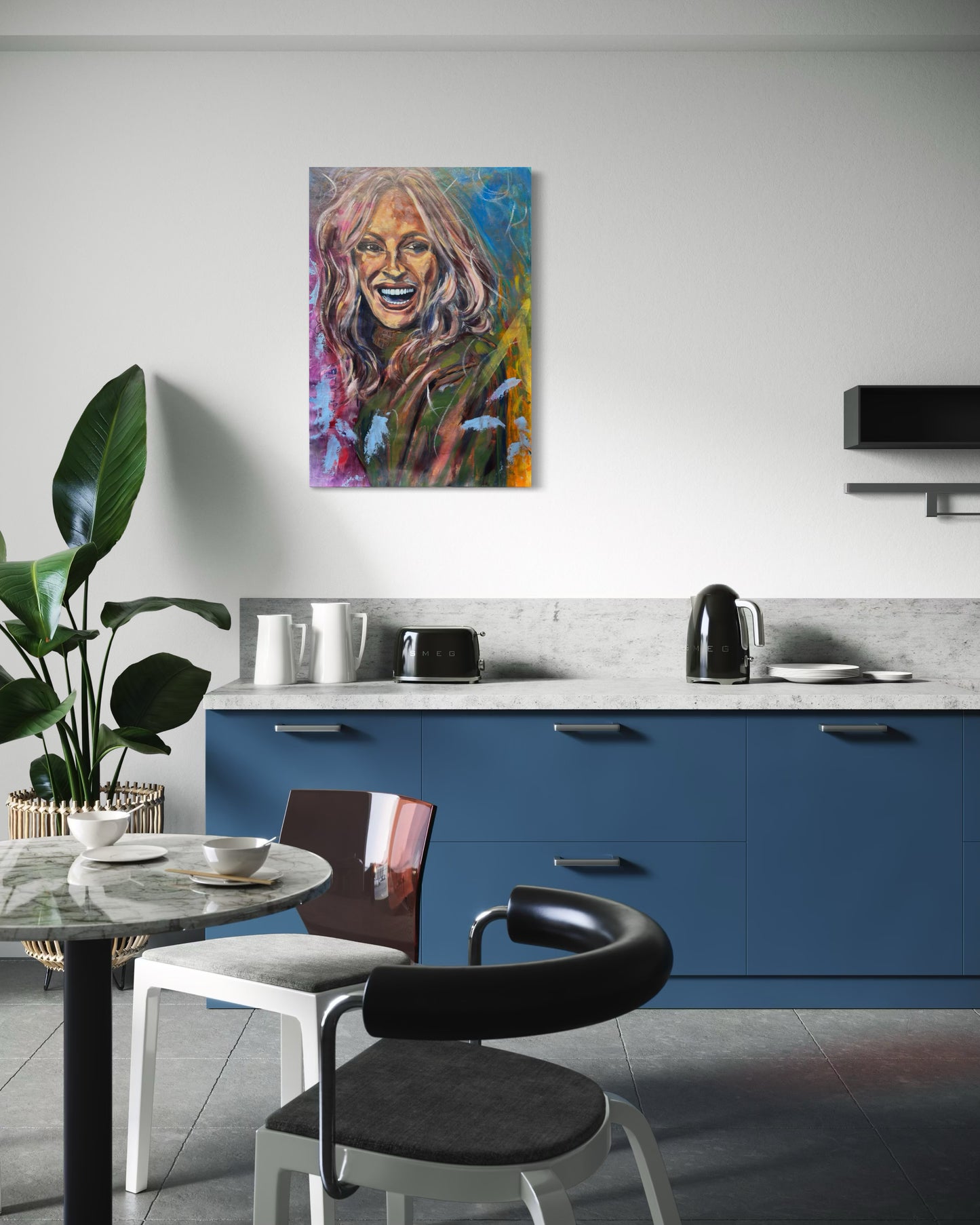 Julia Roberts Painting in a simple modern kitchen