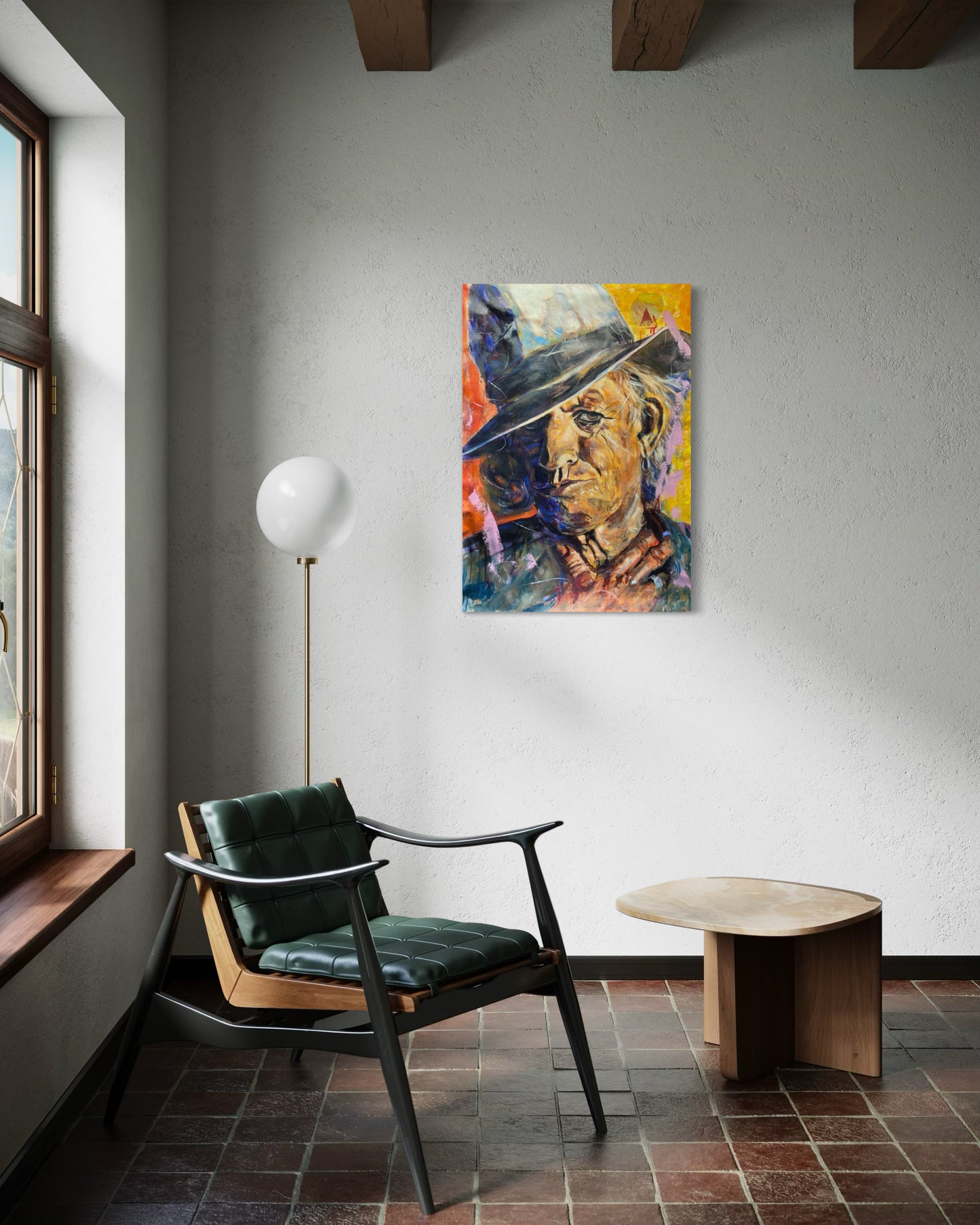 Keith Richards Painting next to the window with chair