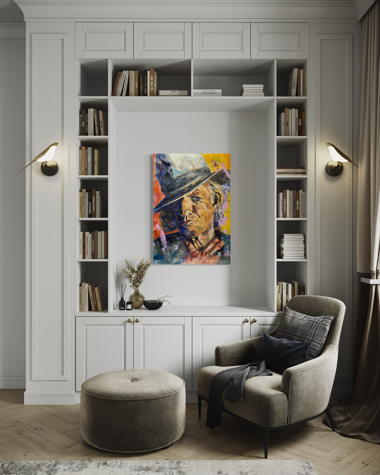 Keith Richards Painting in the library on bookshelf