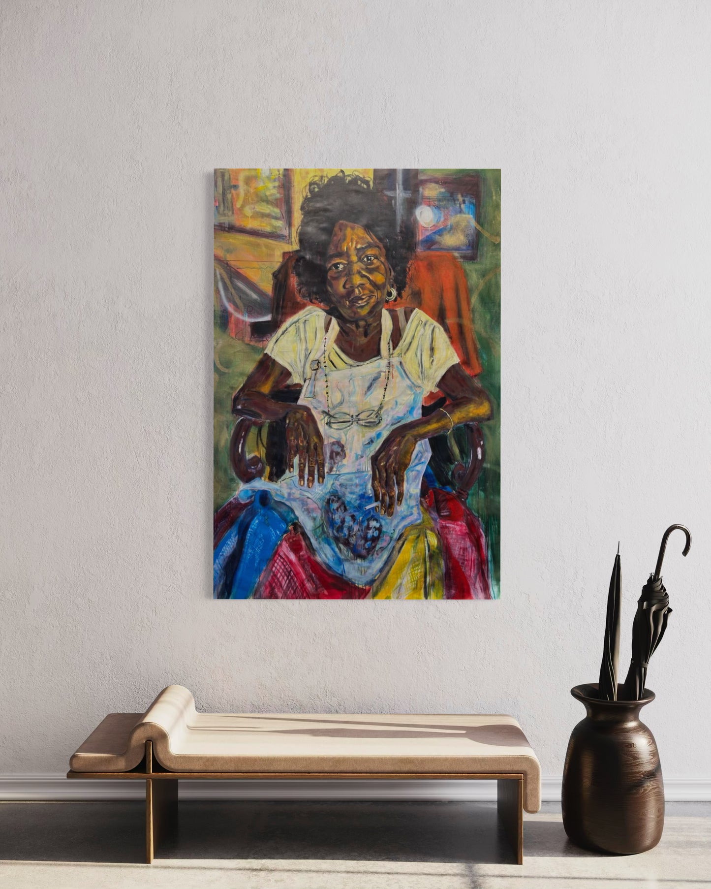 La Profesora Travel Original Painting above elegant divan