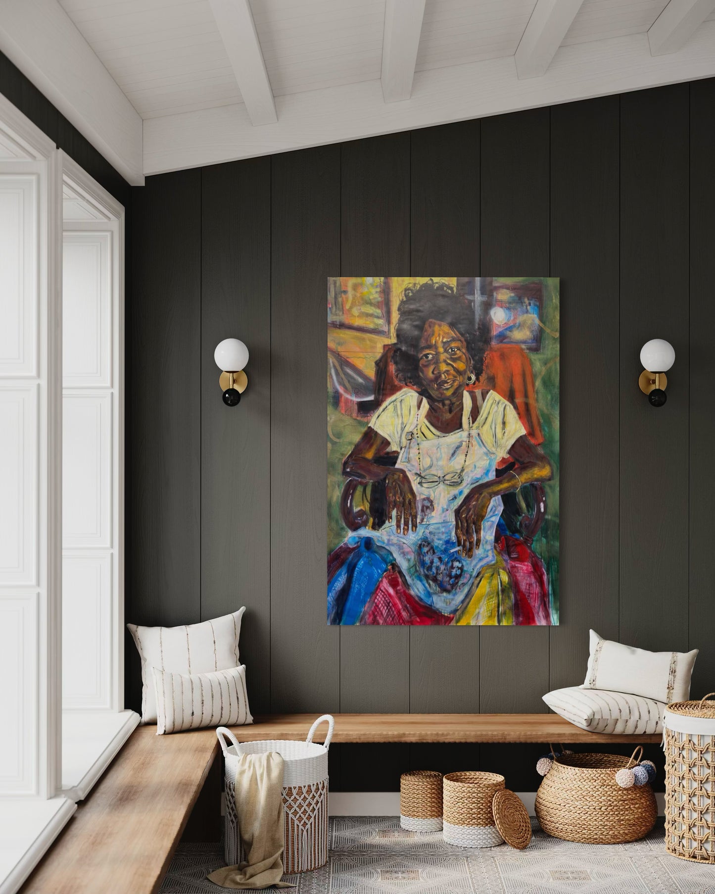 La Profesora Travel Original Painting in attic room with skylight