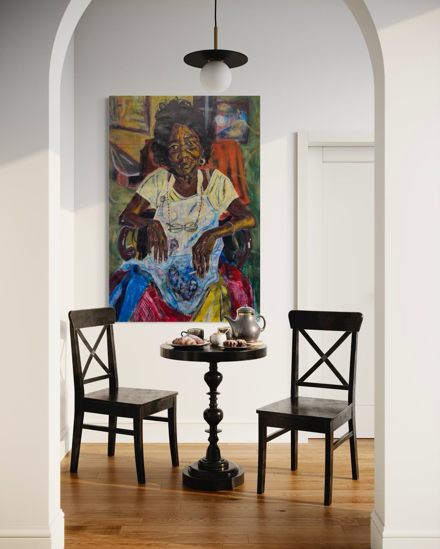 La Profesora Travel Original Painting in small cafe place