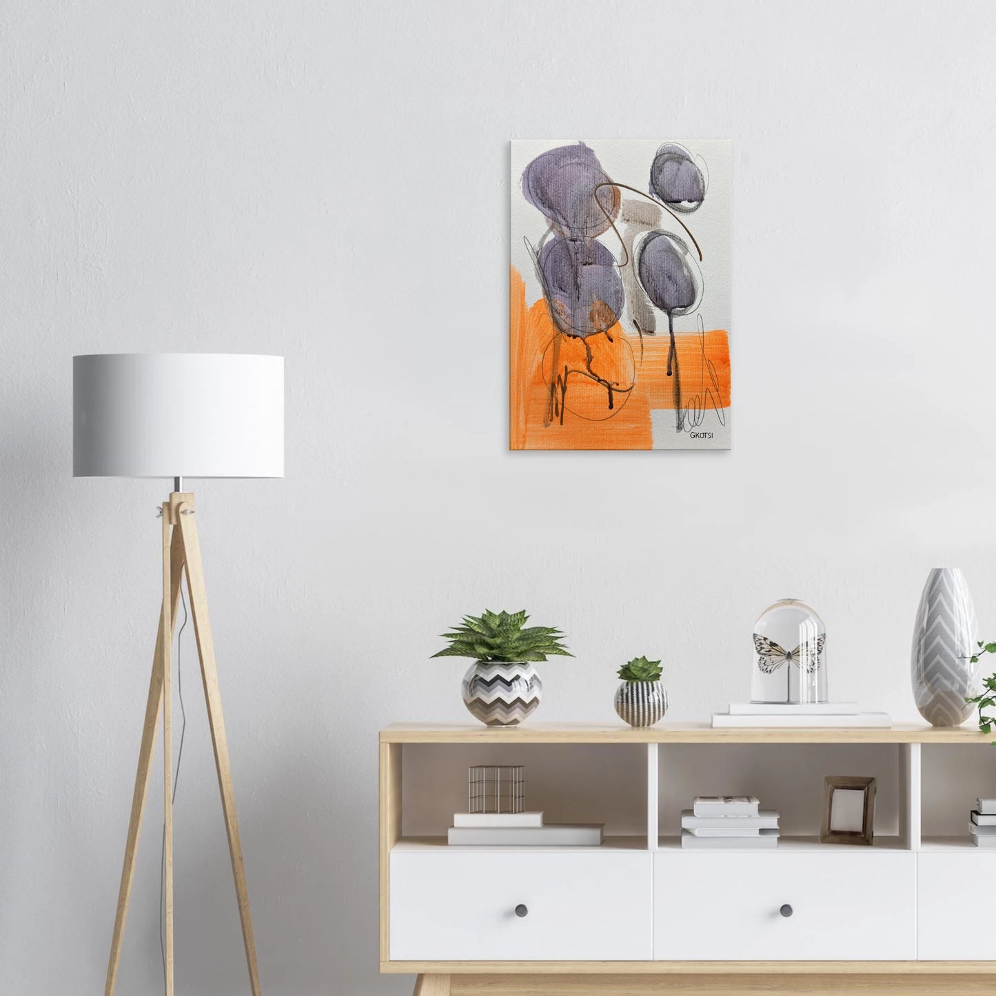 LIBERTY Canvas print above white dresser with decor - liberating minimalist design