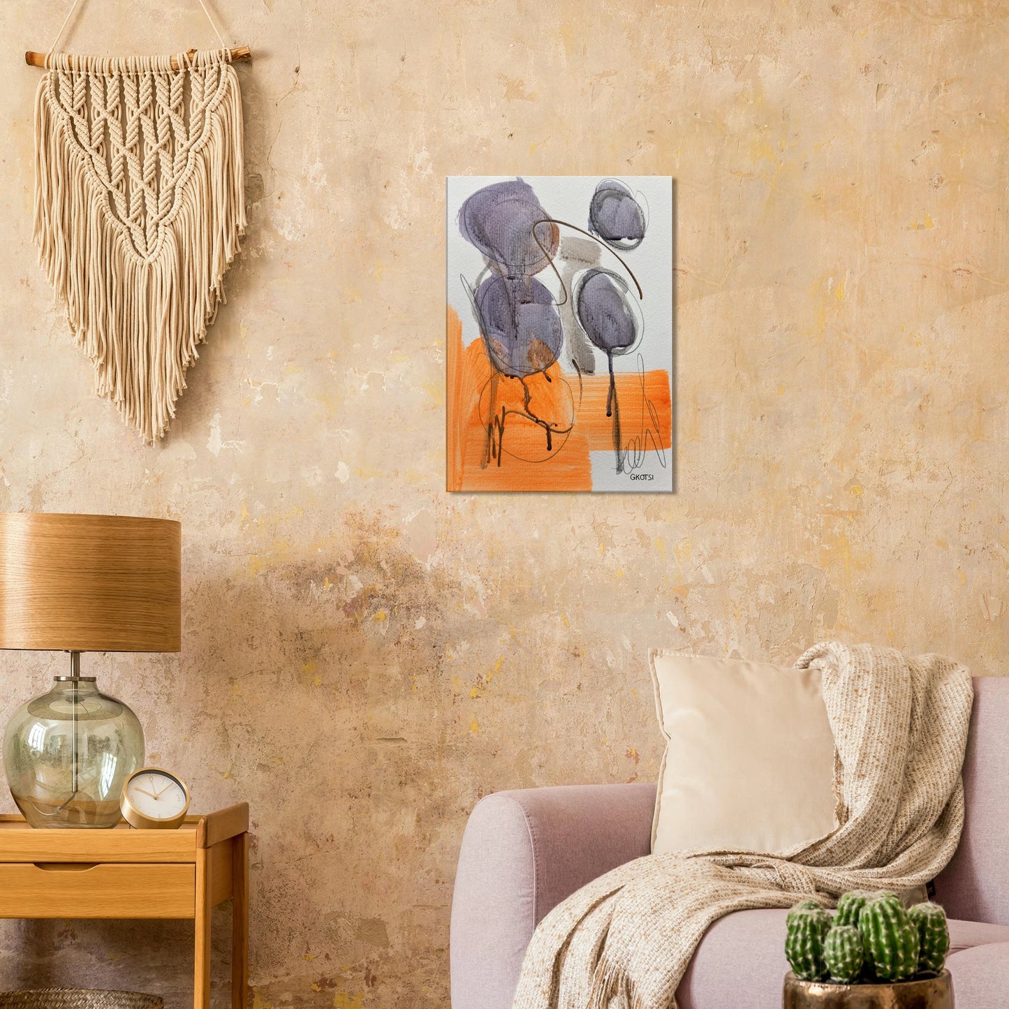 LIBERTY Canvas print as inspiring focal point above beige sofa - freedom wall decoration