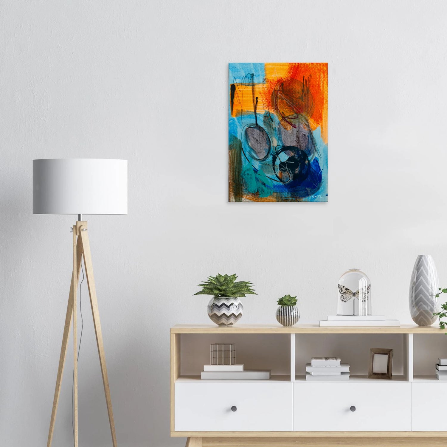 LIBERTY colorful canvas print above dresser in room interior