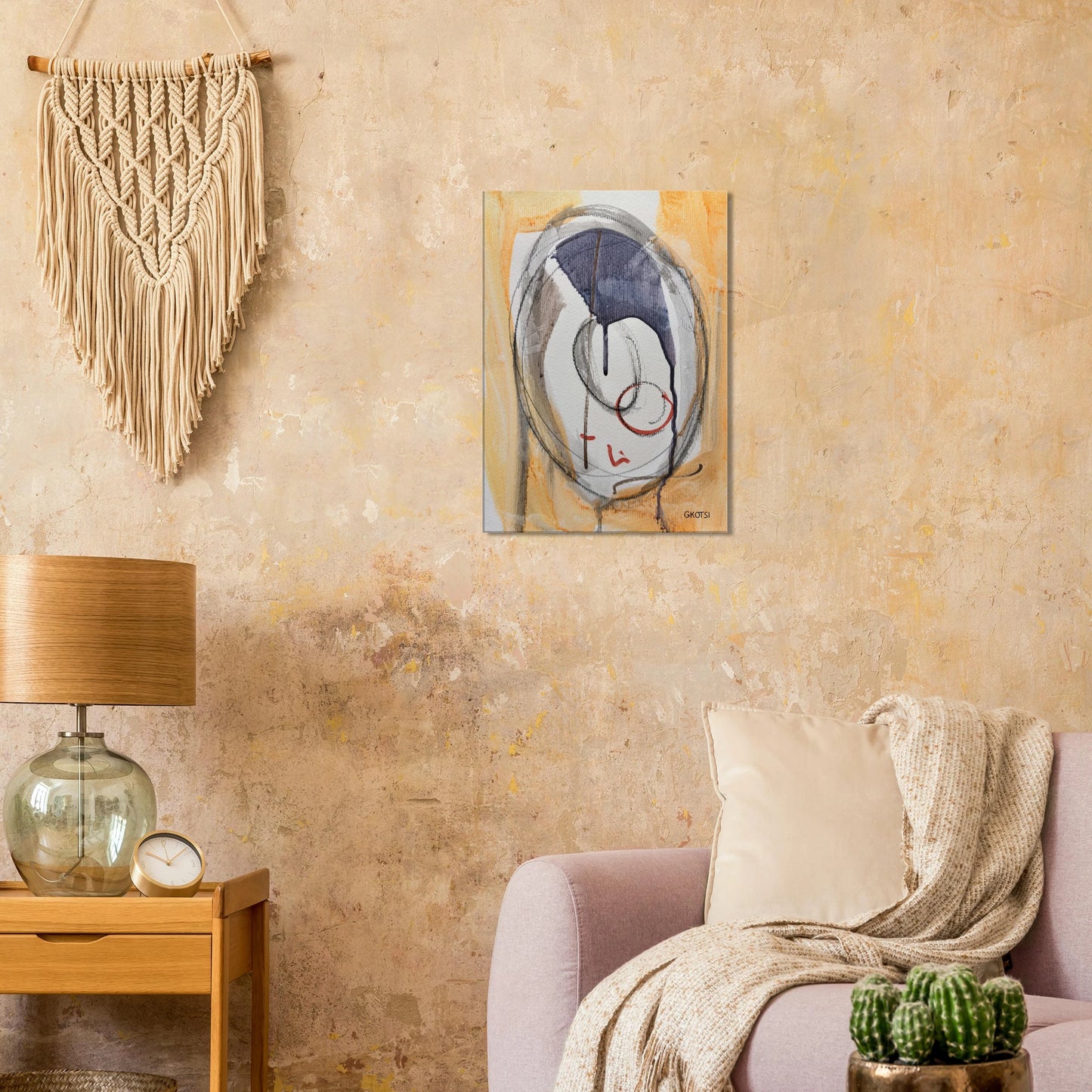 LIGHTLY Canvas print above modern sofa in serene living room - light minimalist wall art