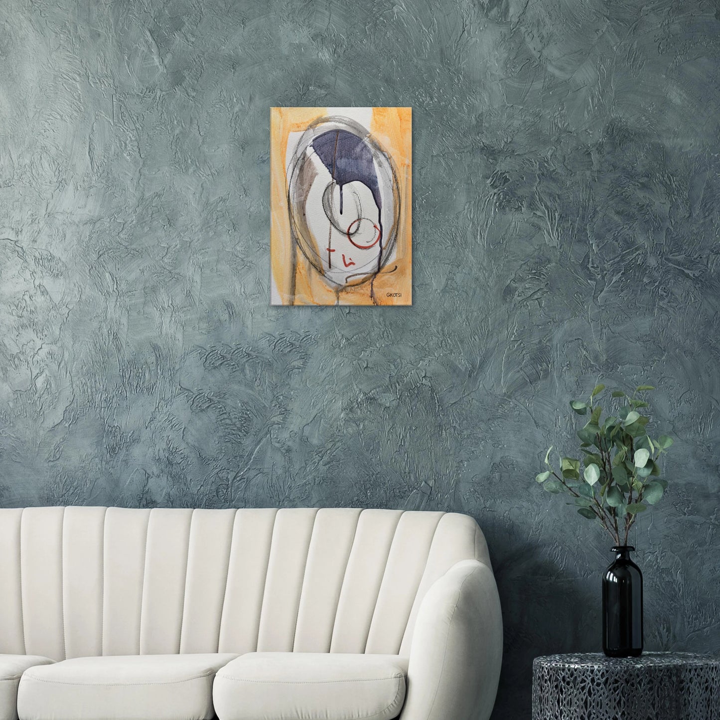 LIGHTLY Canvas print as gentle focal point above gray sofa - light wall decoration
