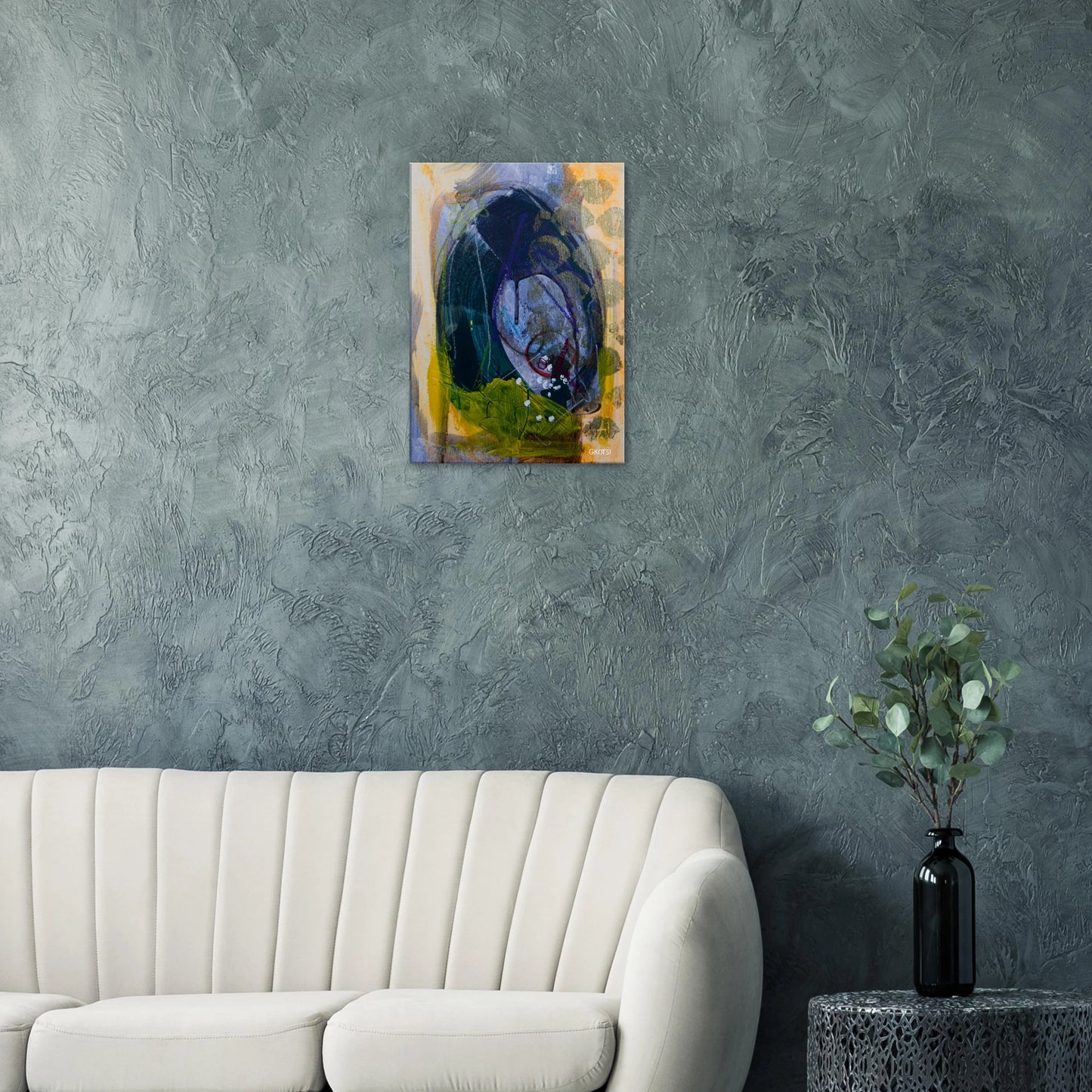 LIGHTLY canvas print above grey sofa in modern living room