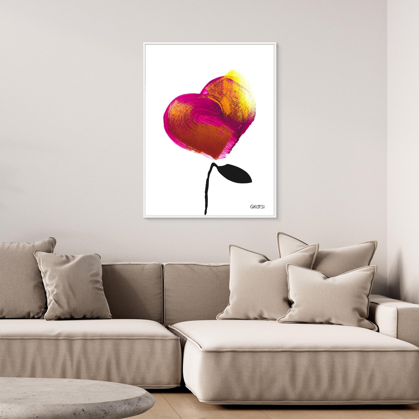 LOVE canvas print above contemporary corner sofa