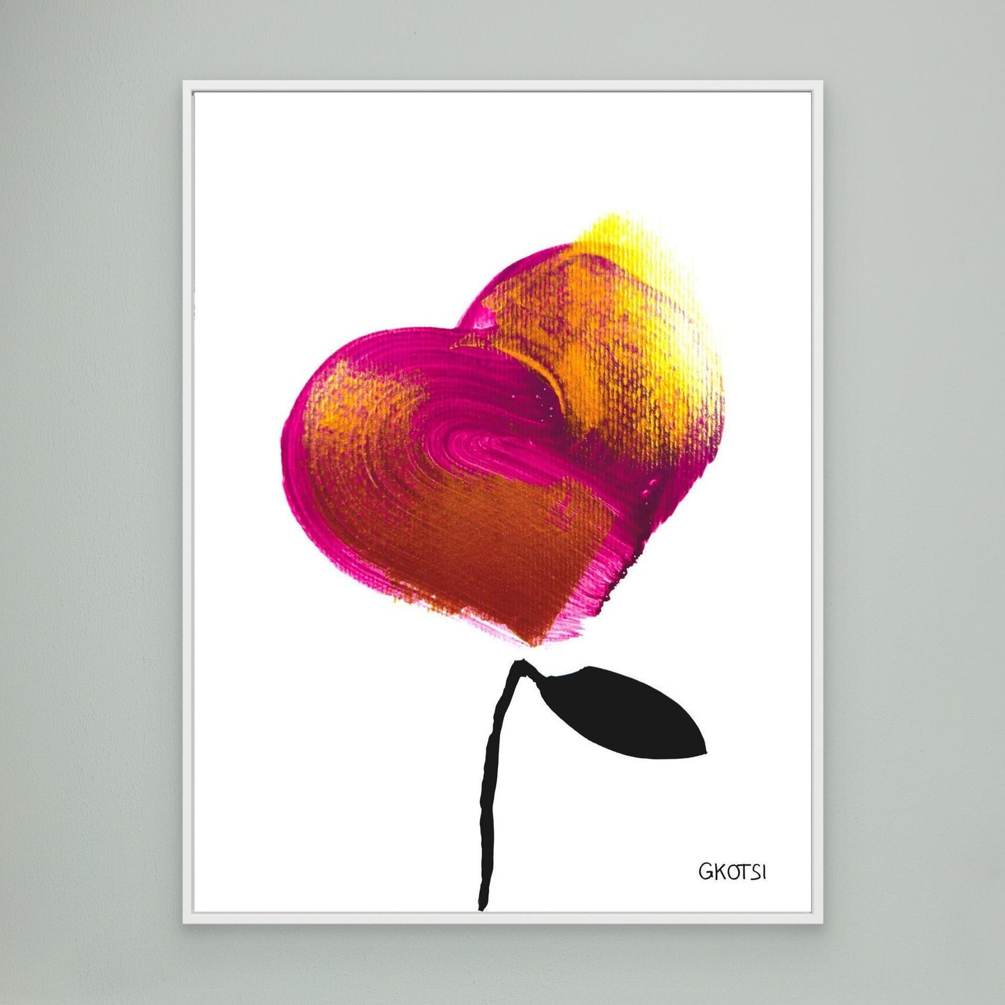 LOVE canvas print with white frame showing romantic abstract forms