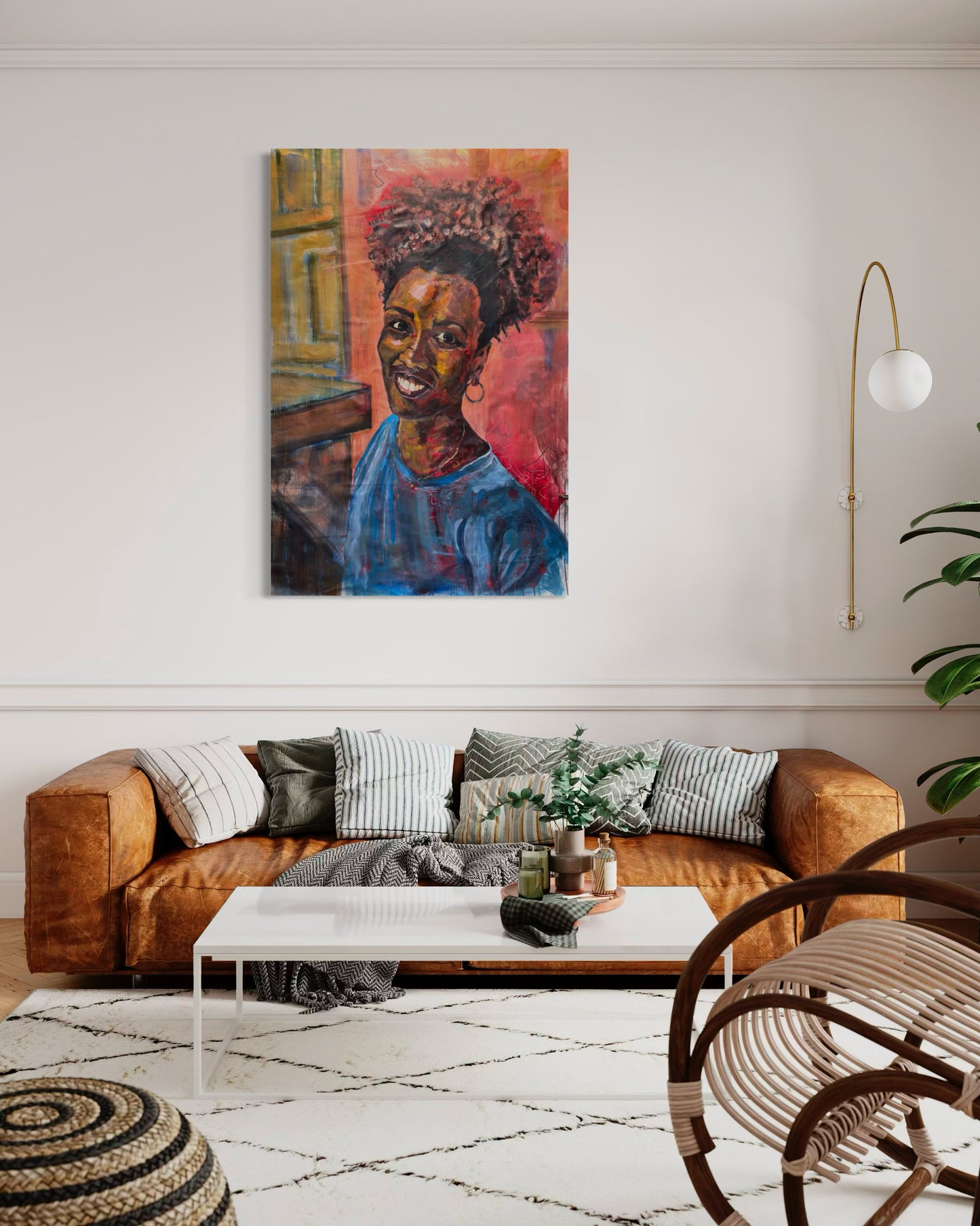 La mujer Cubana Travel Original Painting above cozy couch