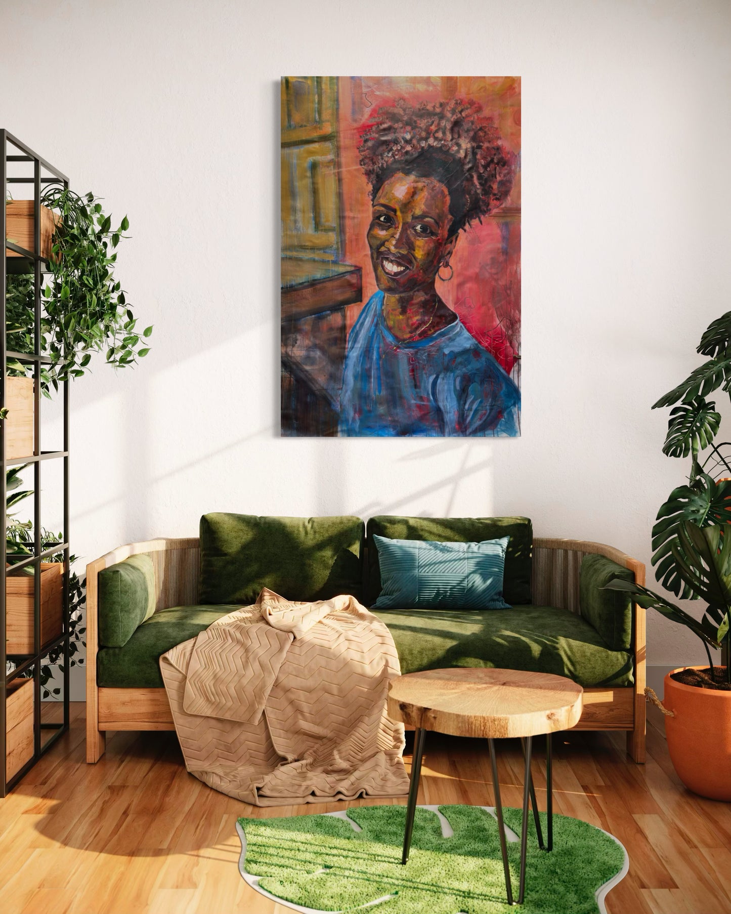 La mujer Cubana Travel Original Painting in living room with plants