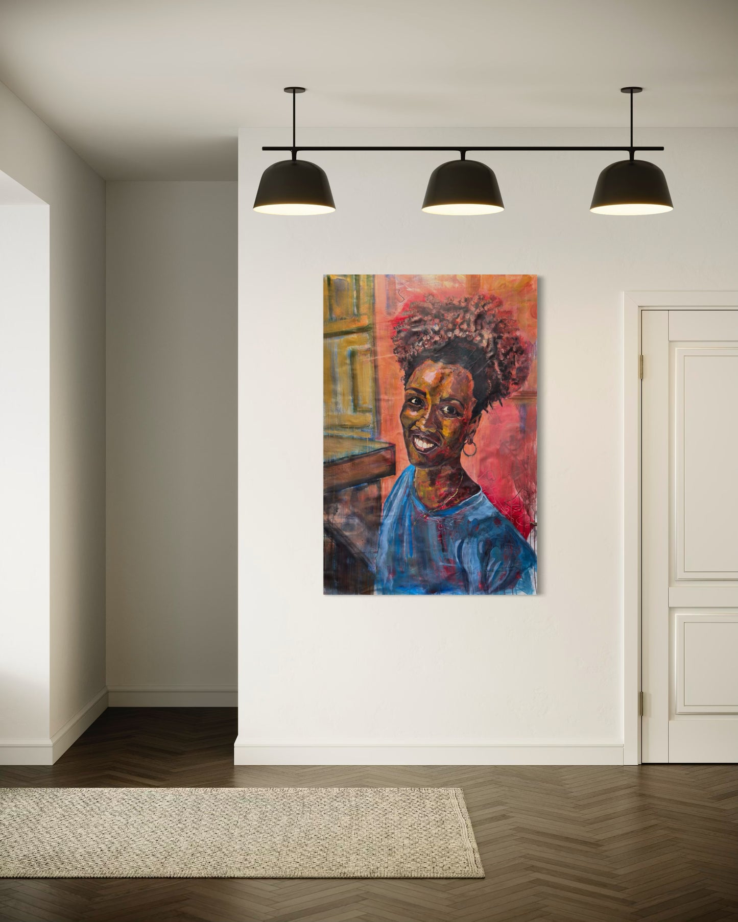La mujer Cubana Travel Original Painting in hallway with spot light