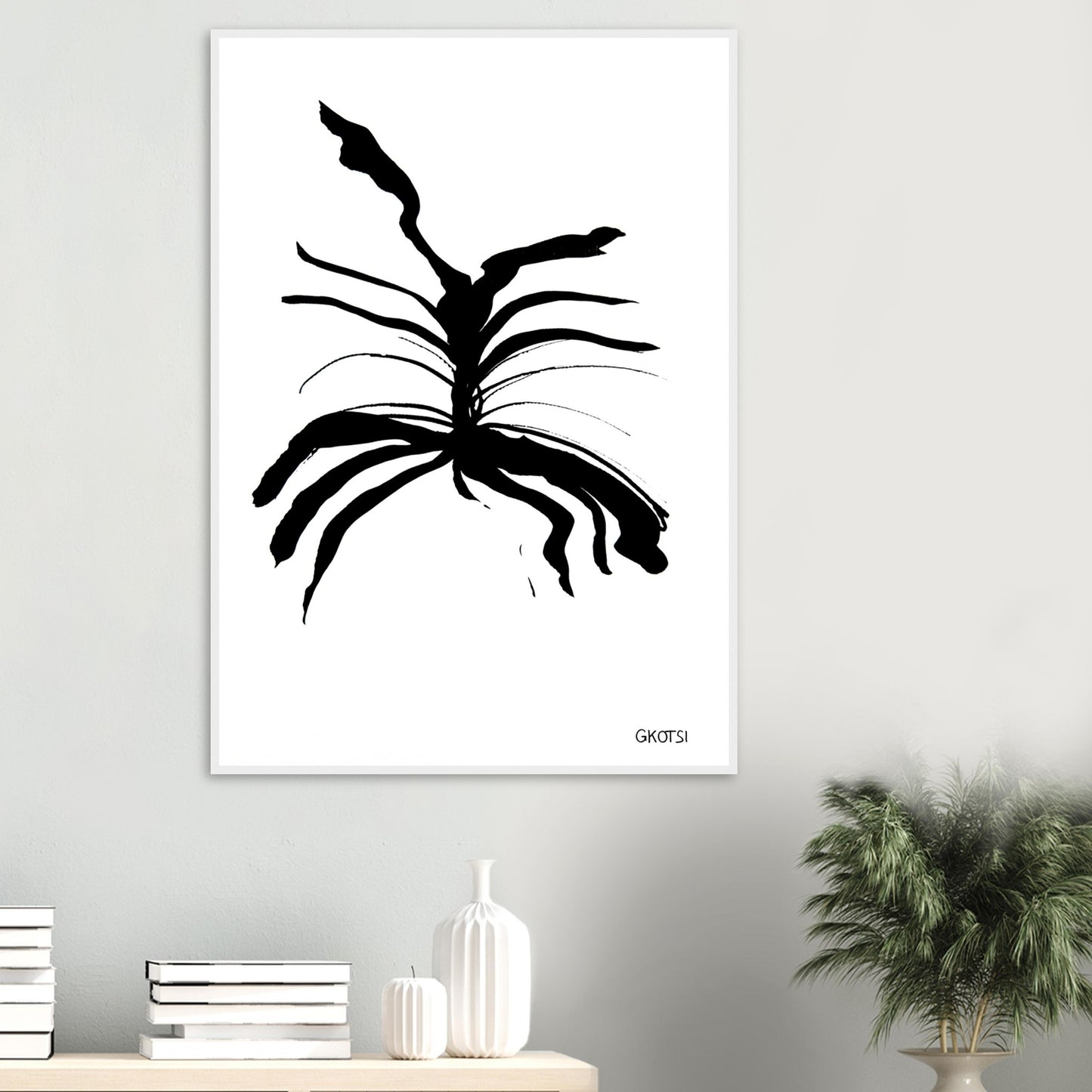 MELTING poster print above table with small plant