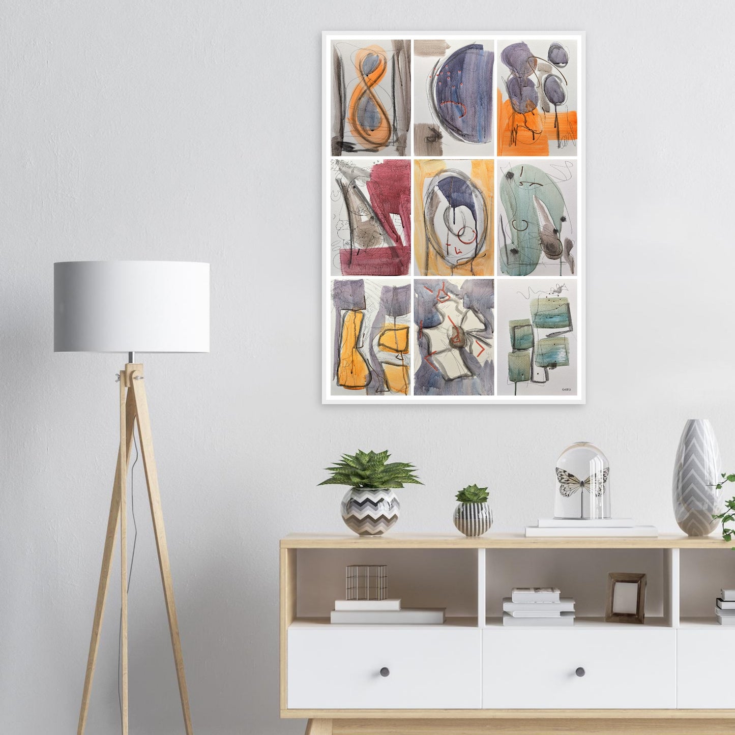MINIMAL MOMENTS Wall Art Set Poster Print 9X above dresser in room interior