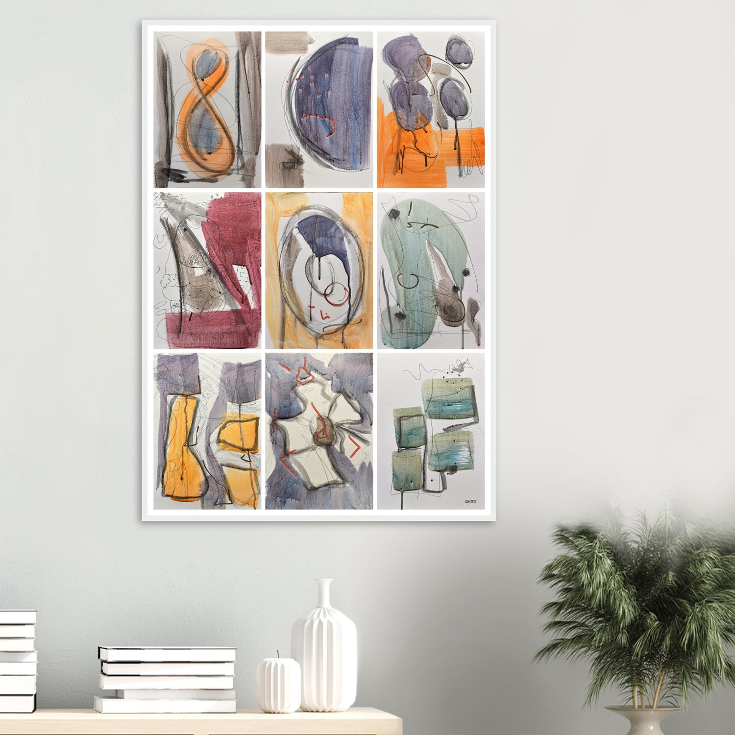 MINIMAL MOMENTS Wall Art Set Poster Print 9X above table with small plant
