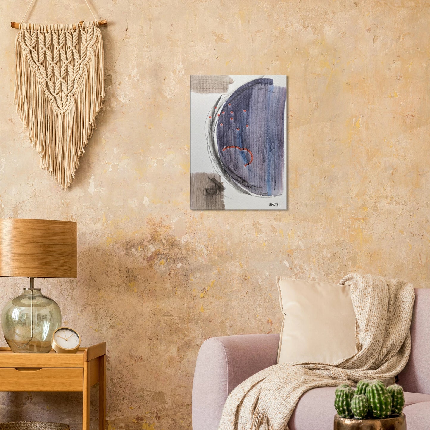 MOONY Canvas print as tranquil focal point above beige sofa
