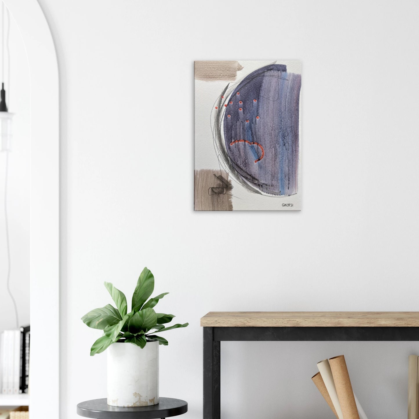 MOONY Canvas print harmonizing with green plant - lunar minimalist home styling