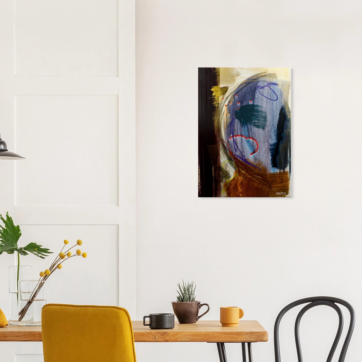 MOONY canvas print above breakfast table in dining area