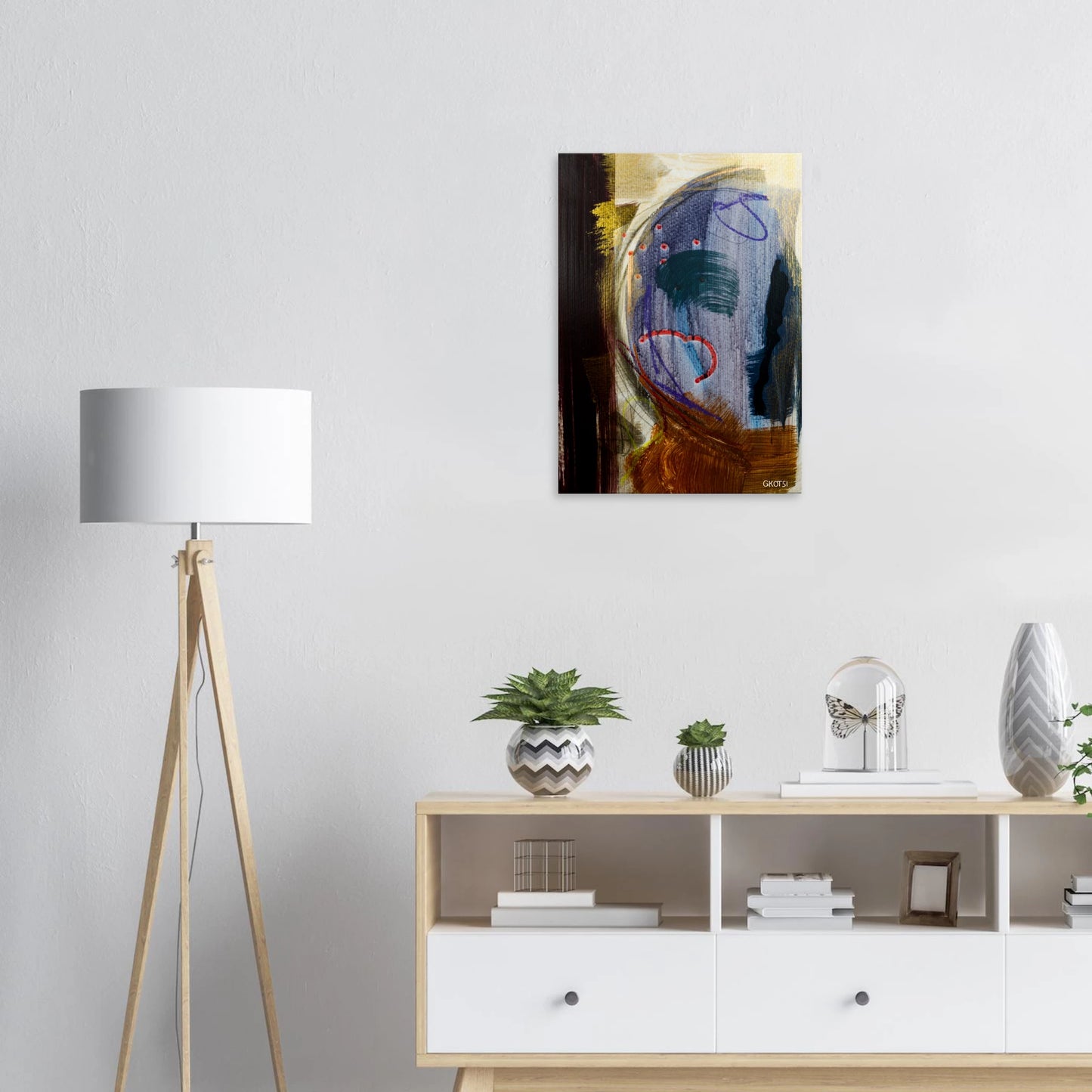 MOONY canvas print above dresser in room interior