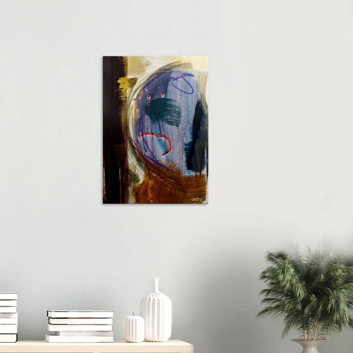 MOONY canvas print above table with small plant