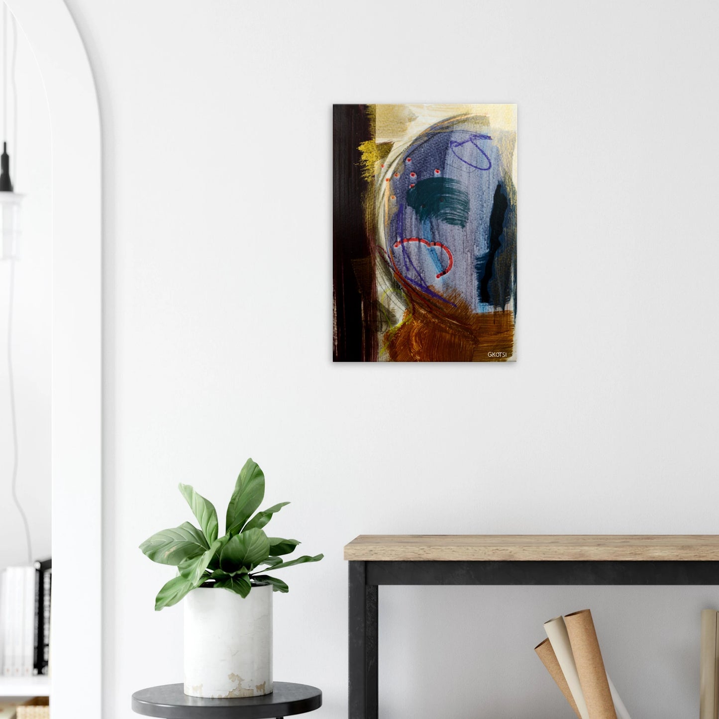 MOONY canvas print in hallway above console table