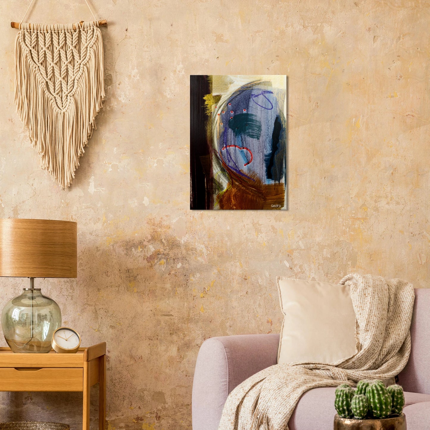 MOONY canvas print in light brown living room interior