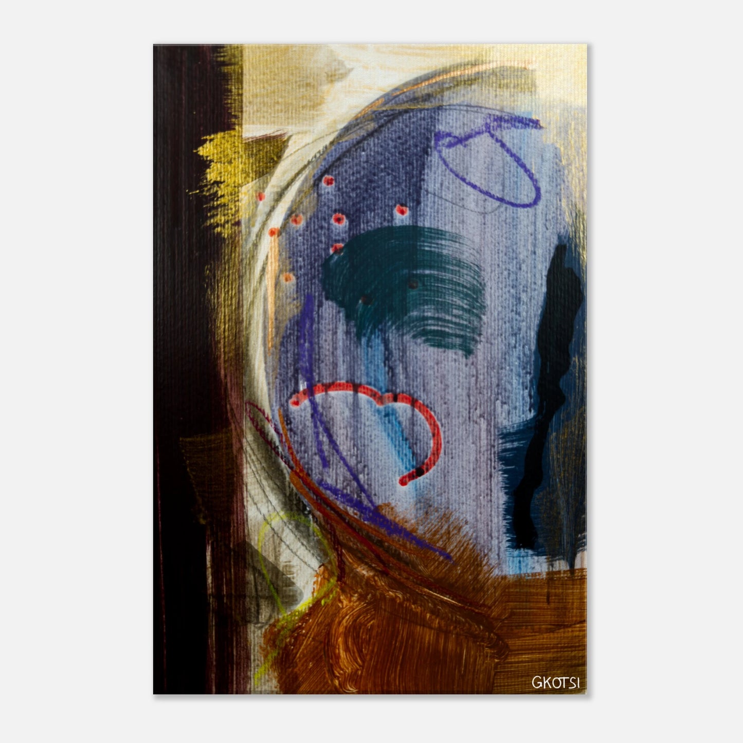 MOONY canvas print on white wall highlighting luminous abstract forms