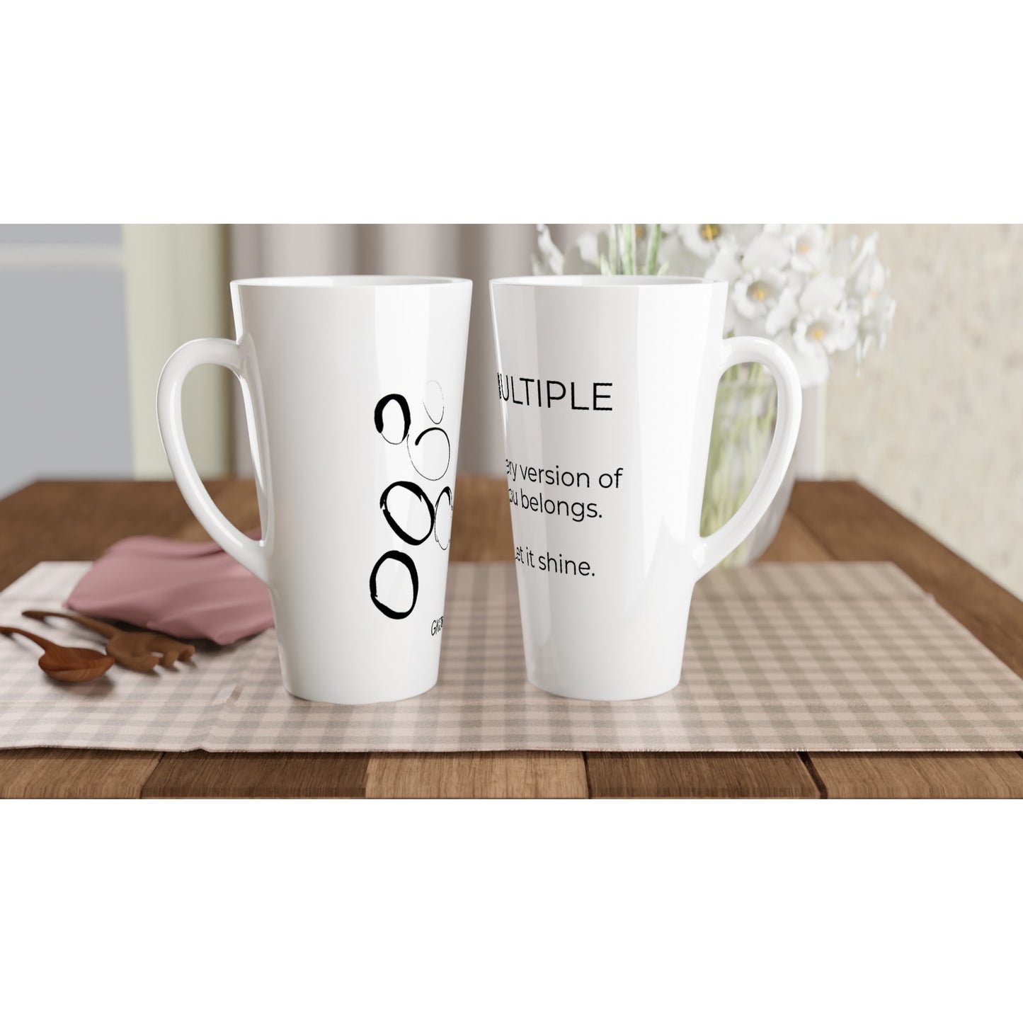 MULTIPLE Mindful Quotes & Soul Notes White Latte 17oz Ceramic Mugs on table