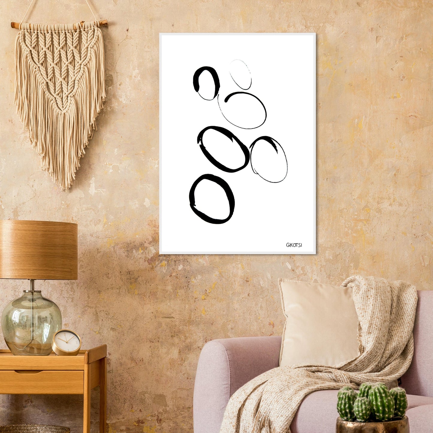 MULTIPLE poster print in light brown living room interior