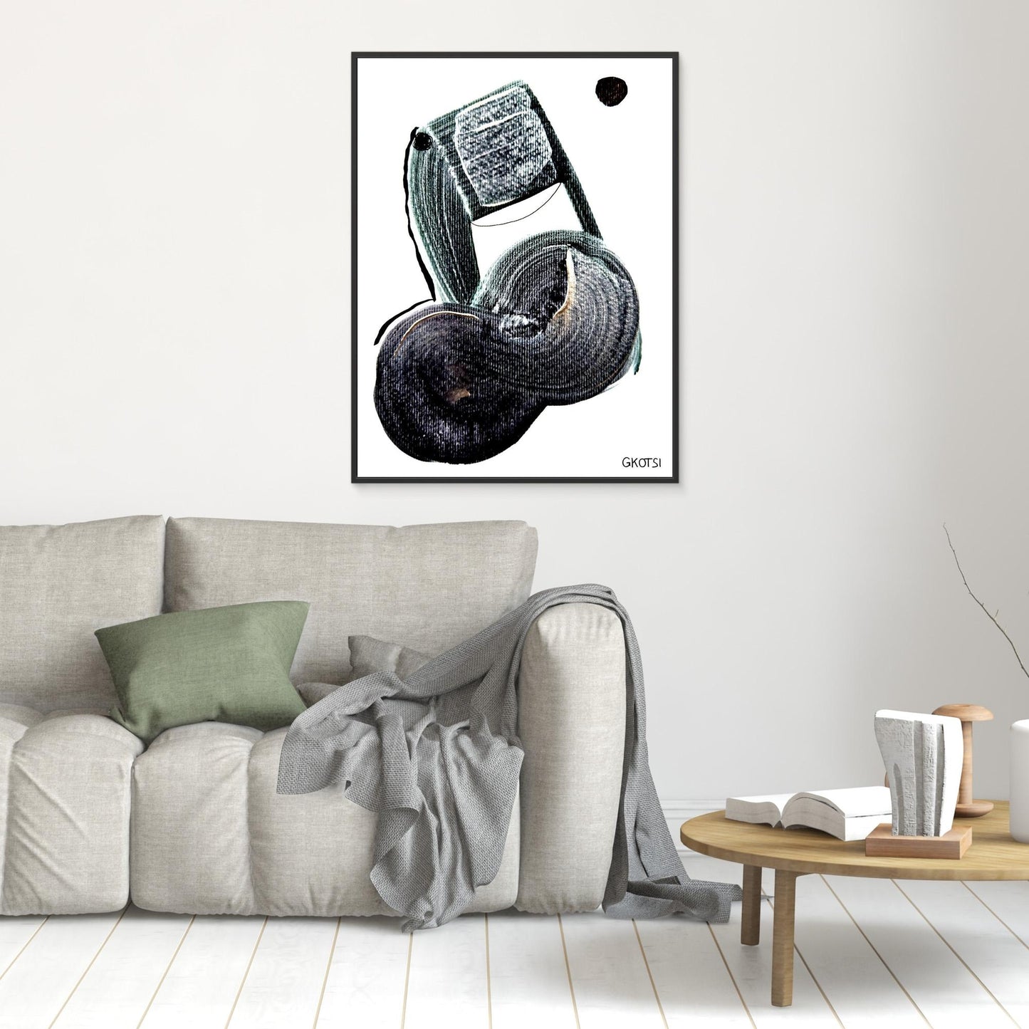MUSIKNOTE canvas above grey sofa in modern living room