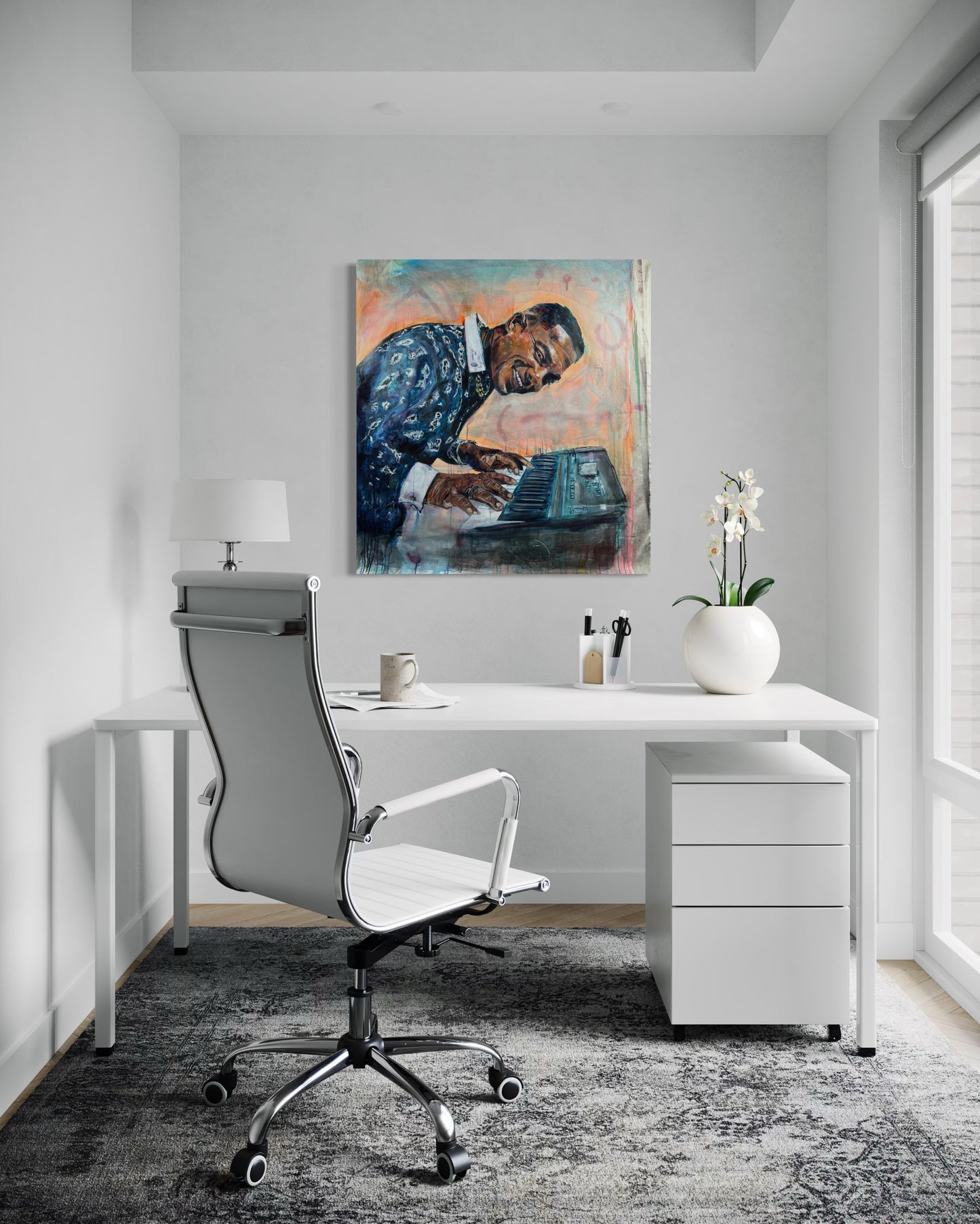 Manolito y su Trabuco in white elegant homeoffice