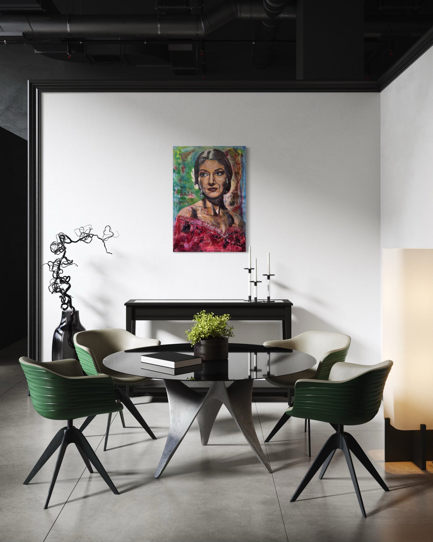Maria Callas Portrait Original Painting in reading room with round table