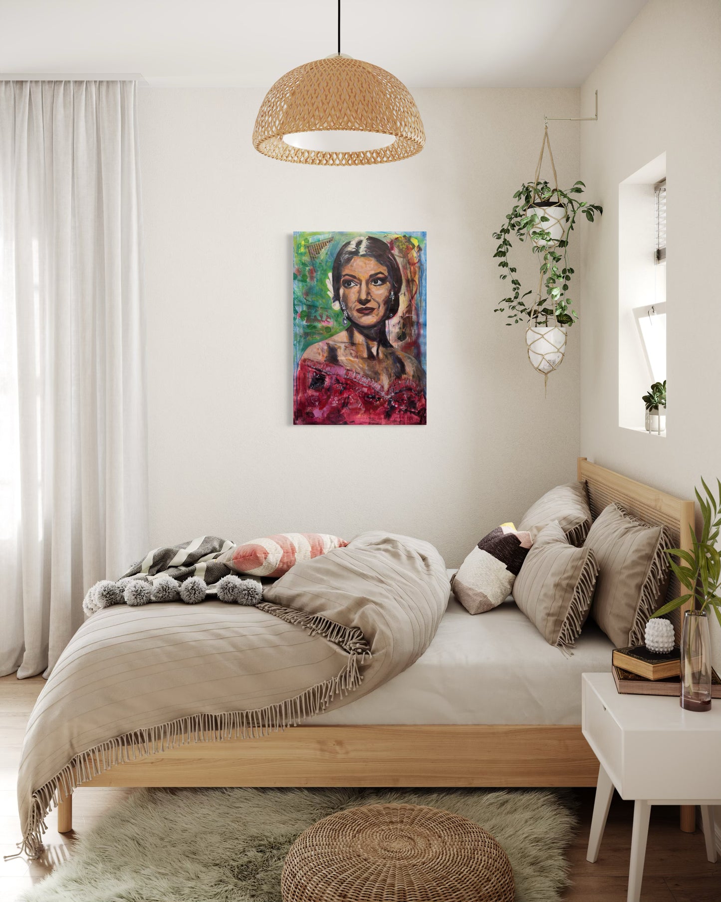 Maria Callas Portrait Original Painting in cozy bedroom