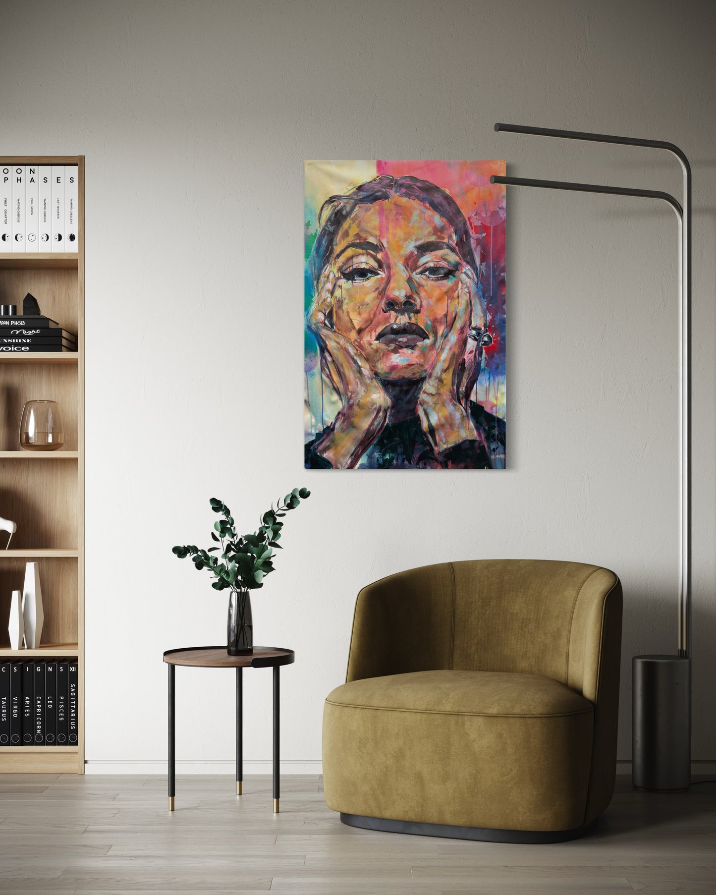 Maria Callas 2 above sofa tables floor lamp and shelf