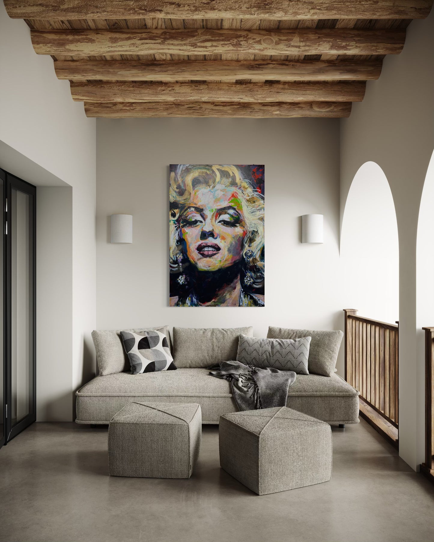 Marilyn Monroe Portrait Original Painting in outdoor veranda