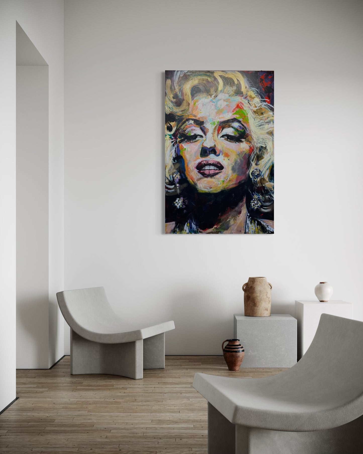 Marilyn Monroe Portrait Original Painting in stylish room