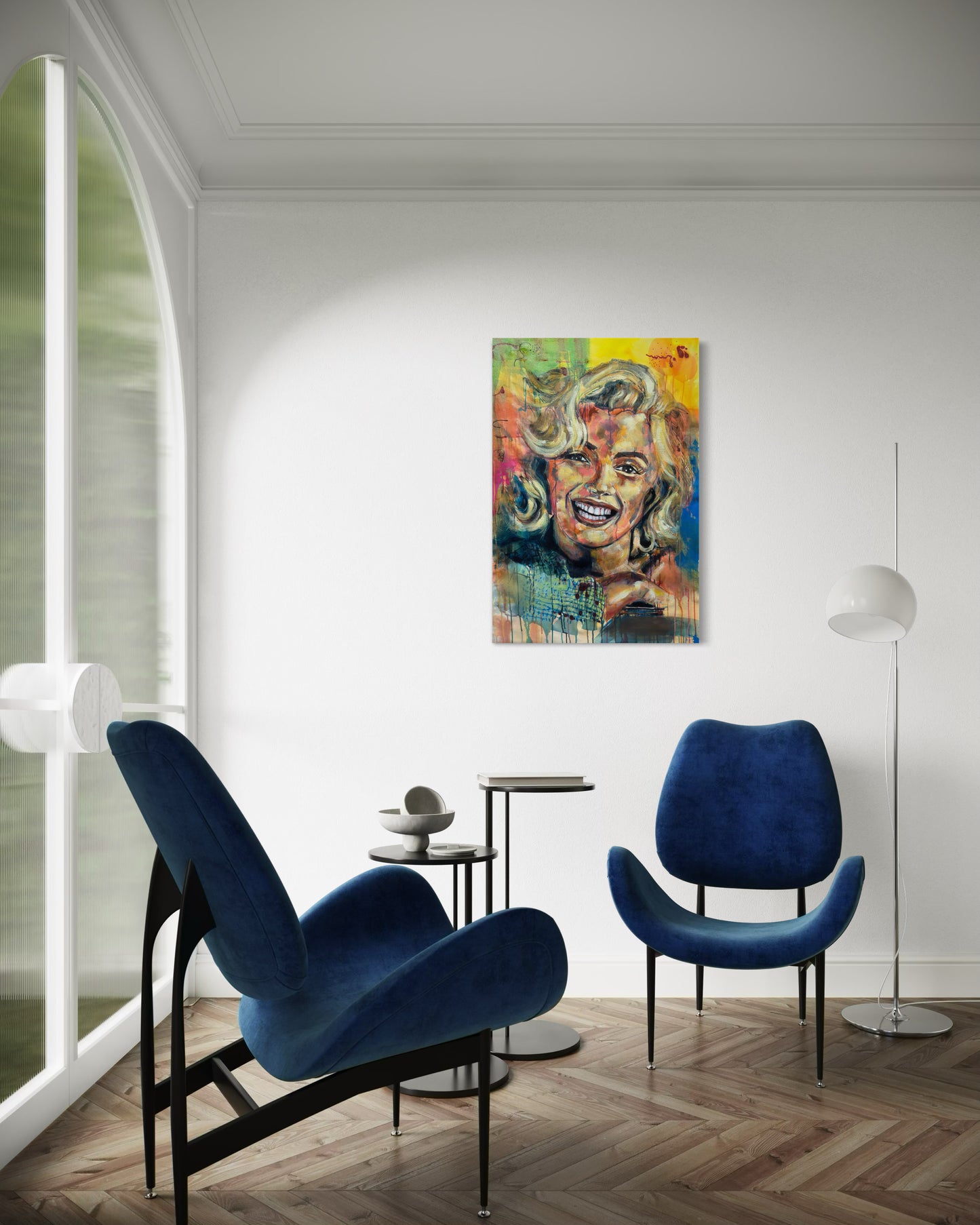 Marilyn Monroe Portrait Painting in an elegant seating area