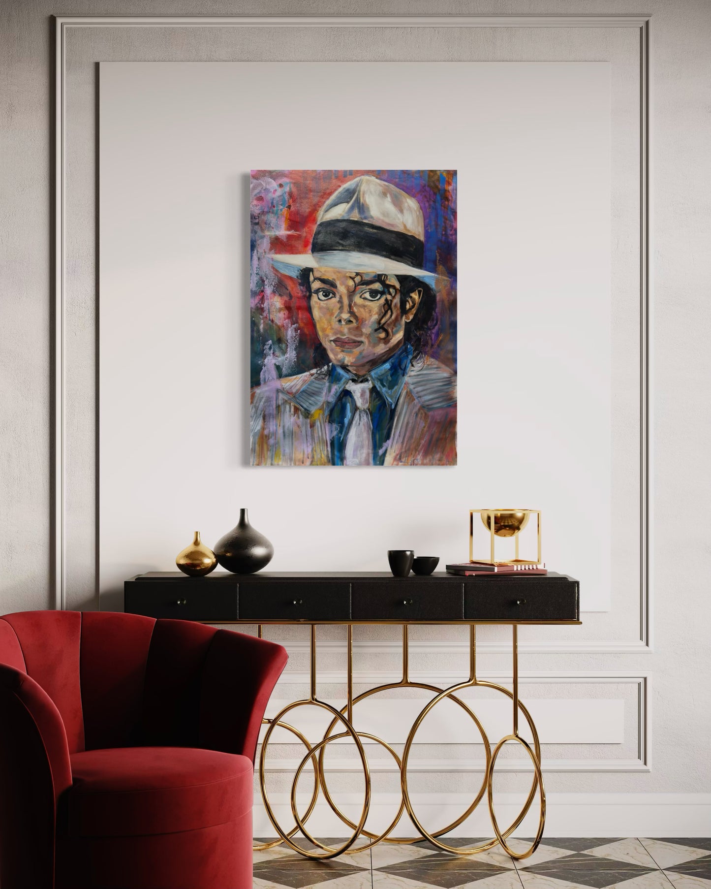 Michael Jackson Portrait Original Painting above exquisit stylish dresser