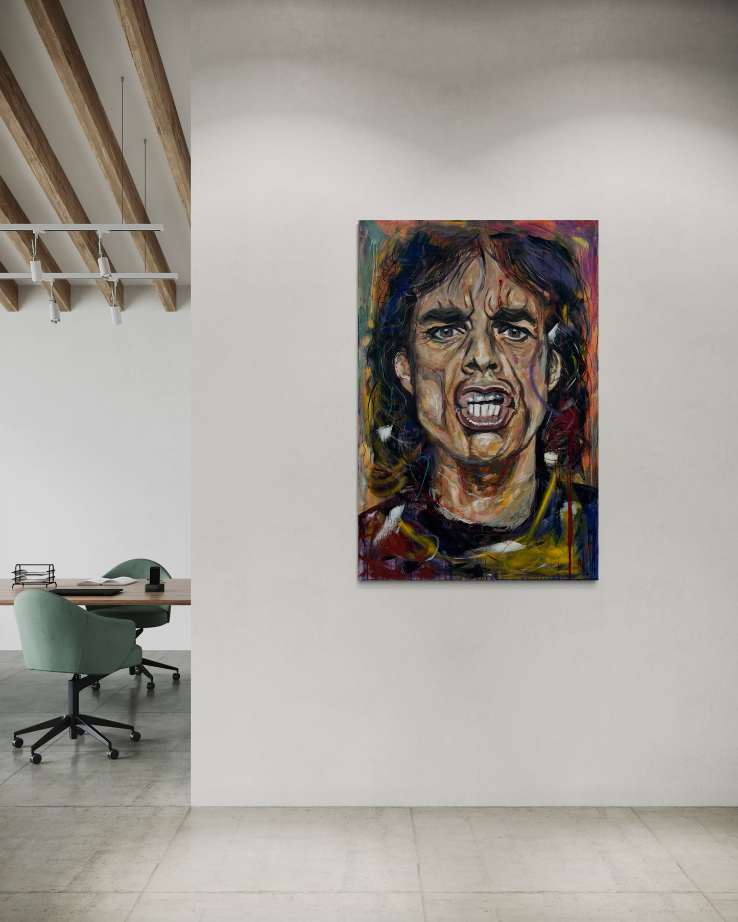 Mick Jagger Portrait Original Painting in modern loft office