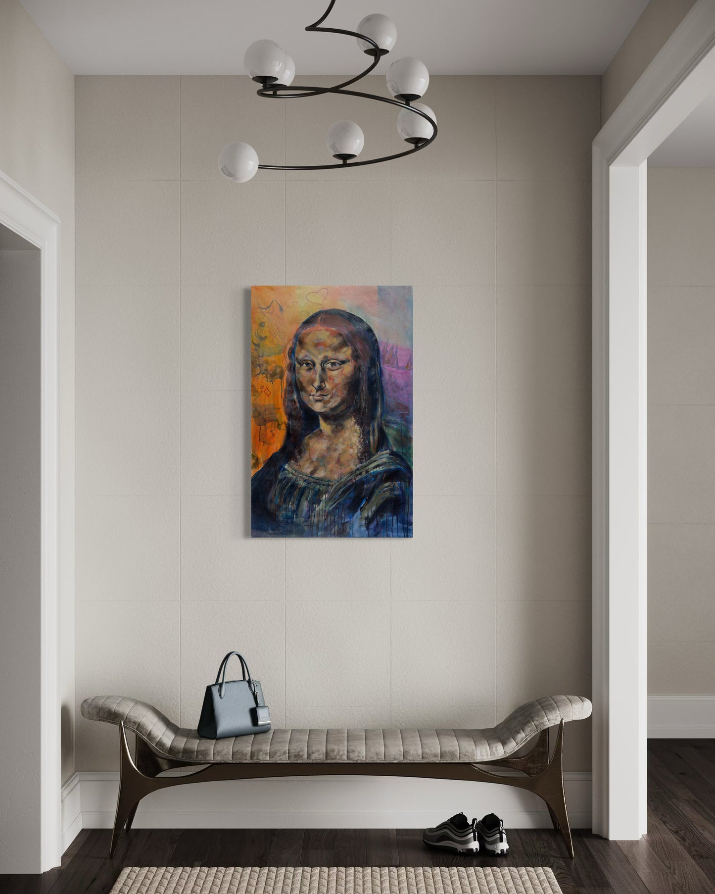 Mona Lisa Portrait Original Painting above divan in hallway