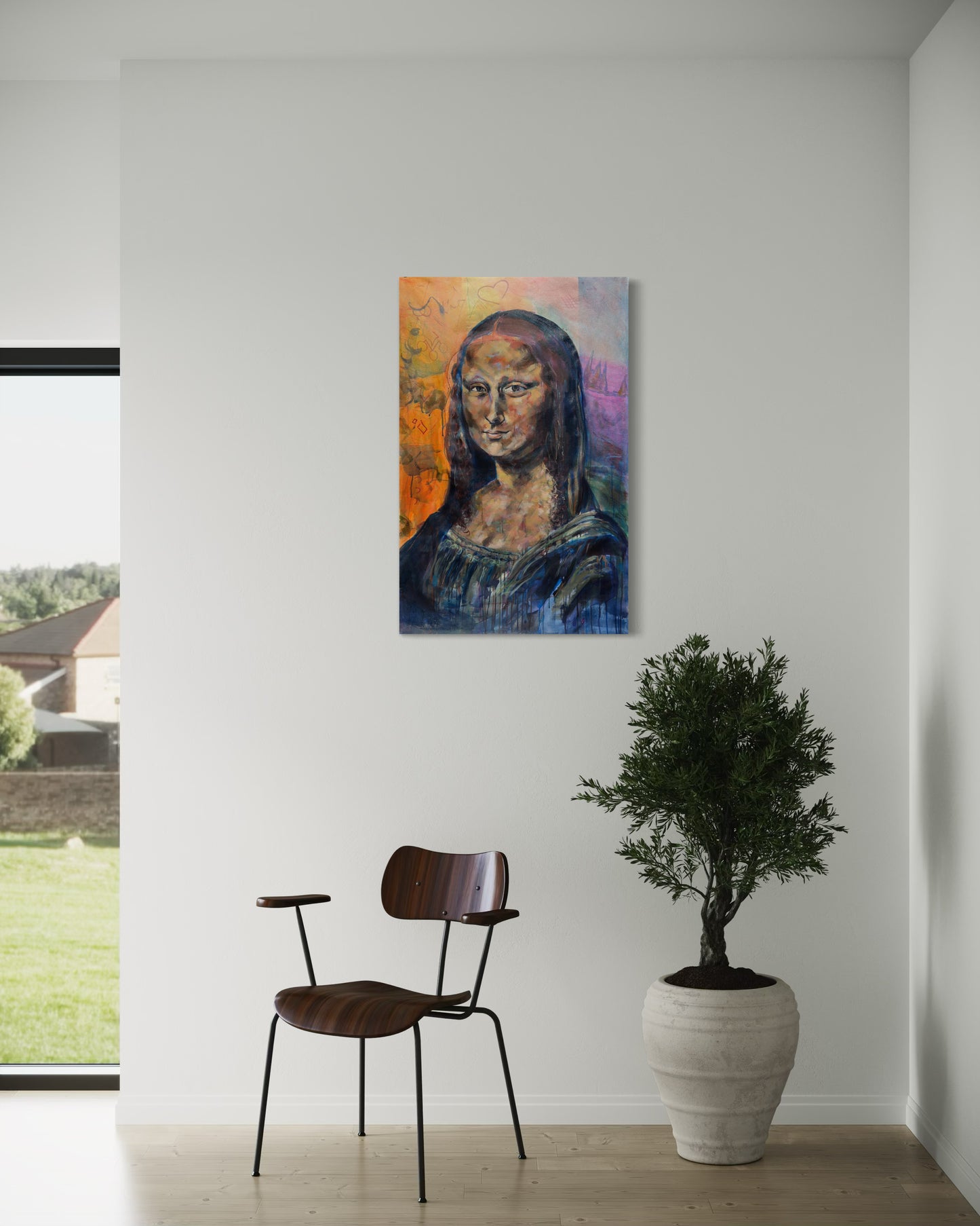 Mona Lisa Portrait Original Painting in the corner of the room
