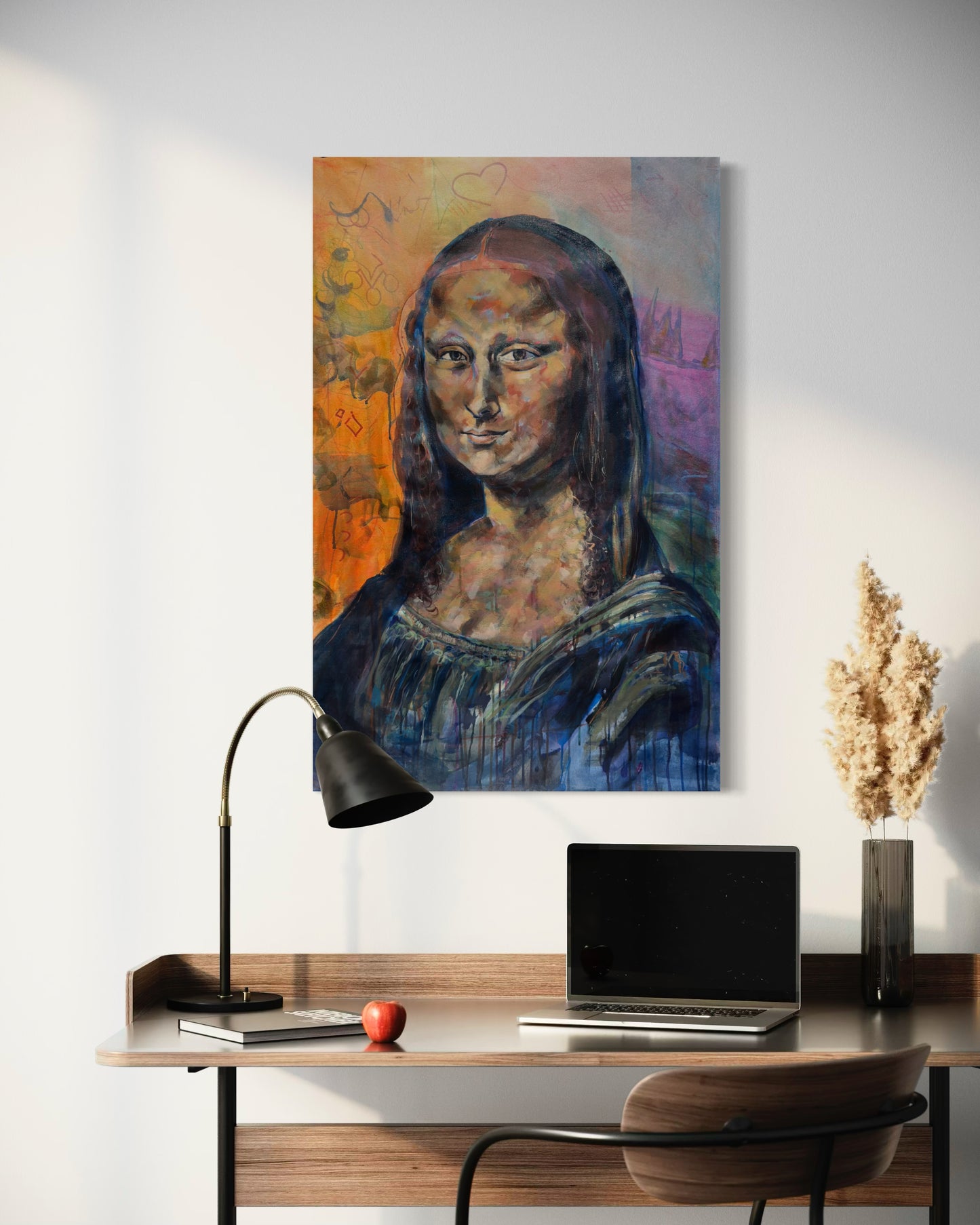 Mona Lisa Portrait Original Painting above office desk