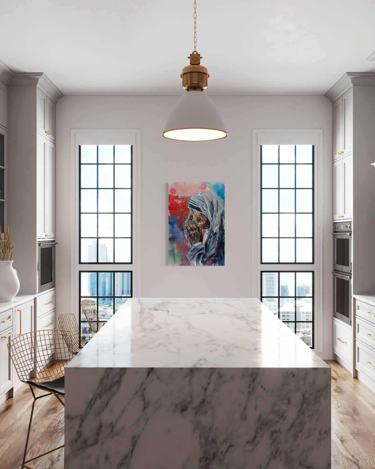 Mother Teresa Portrait Original Painting in modern kitchen