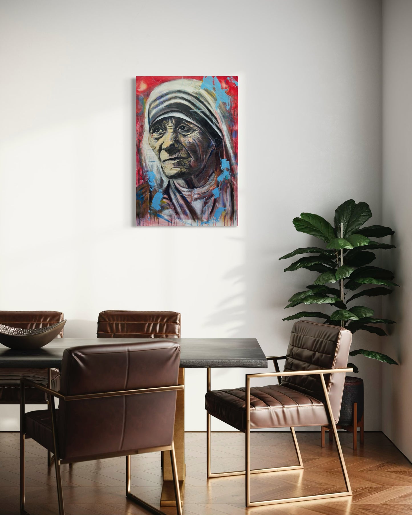 Mother Teresa Portrait Original Painting in office room area